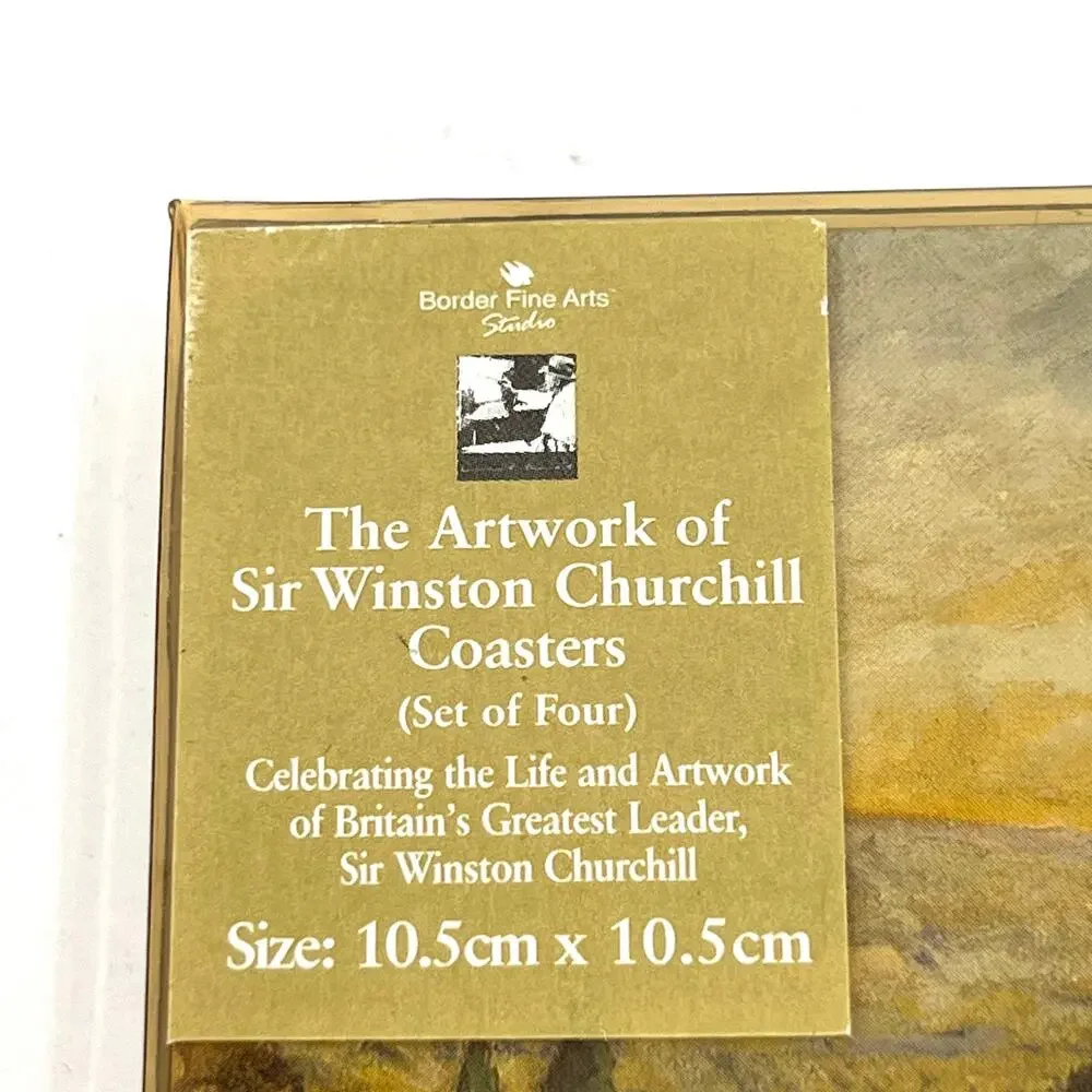 2 Sir Winston Churchill painting coasters set  by Border Fine Arts Studio UK.